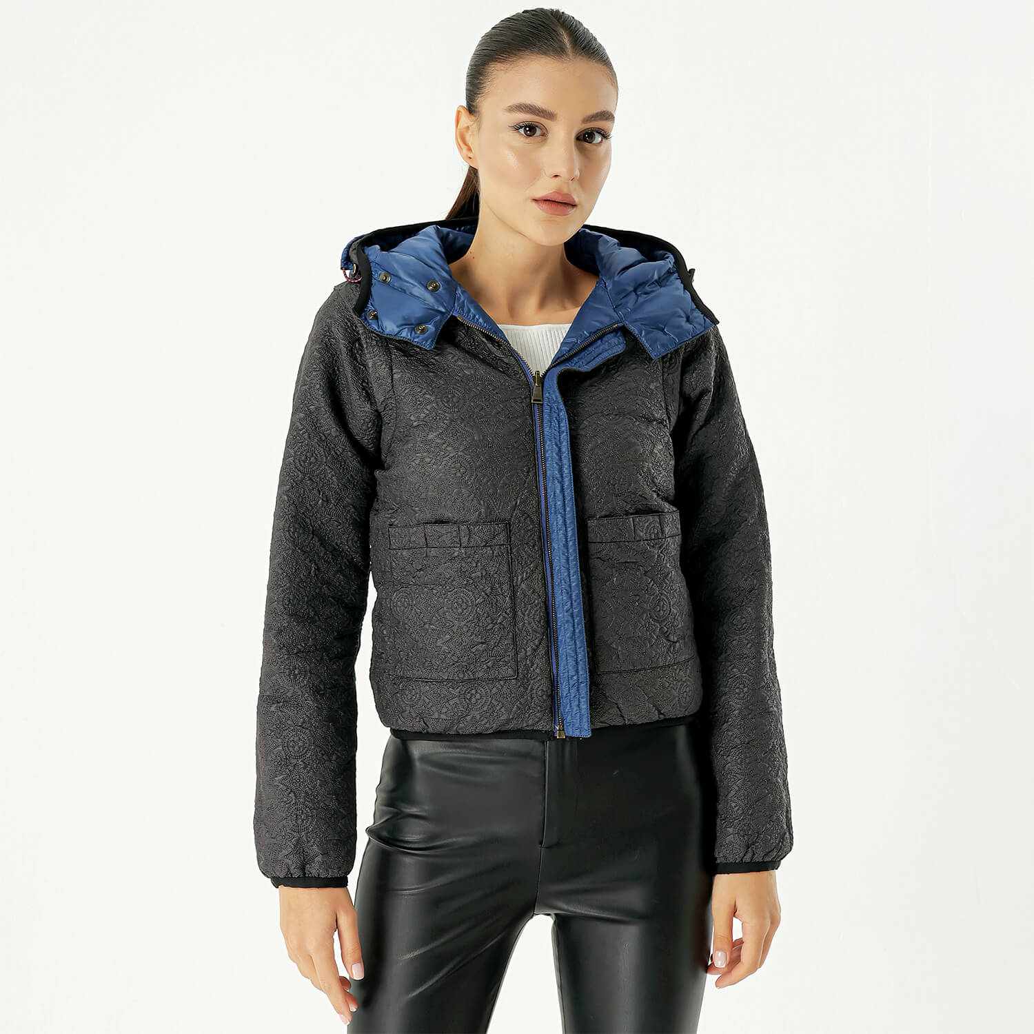 Louis Vuitton - Navy Blue & Grey Monogram Double Sided Puffer Coat